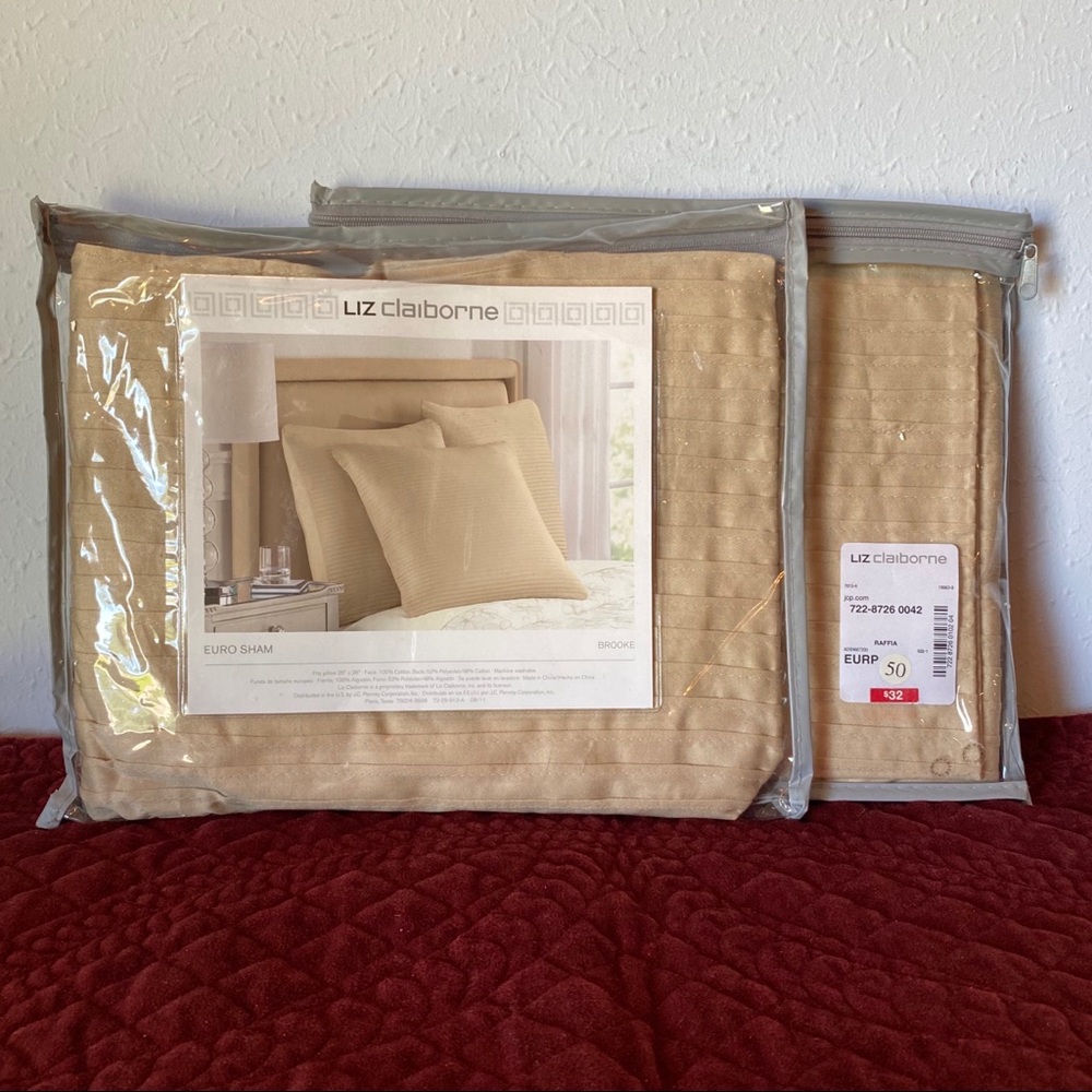 New! 2 Pleated Liz Claiborne Euro Shams In Raffia - Picture 2 of 4